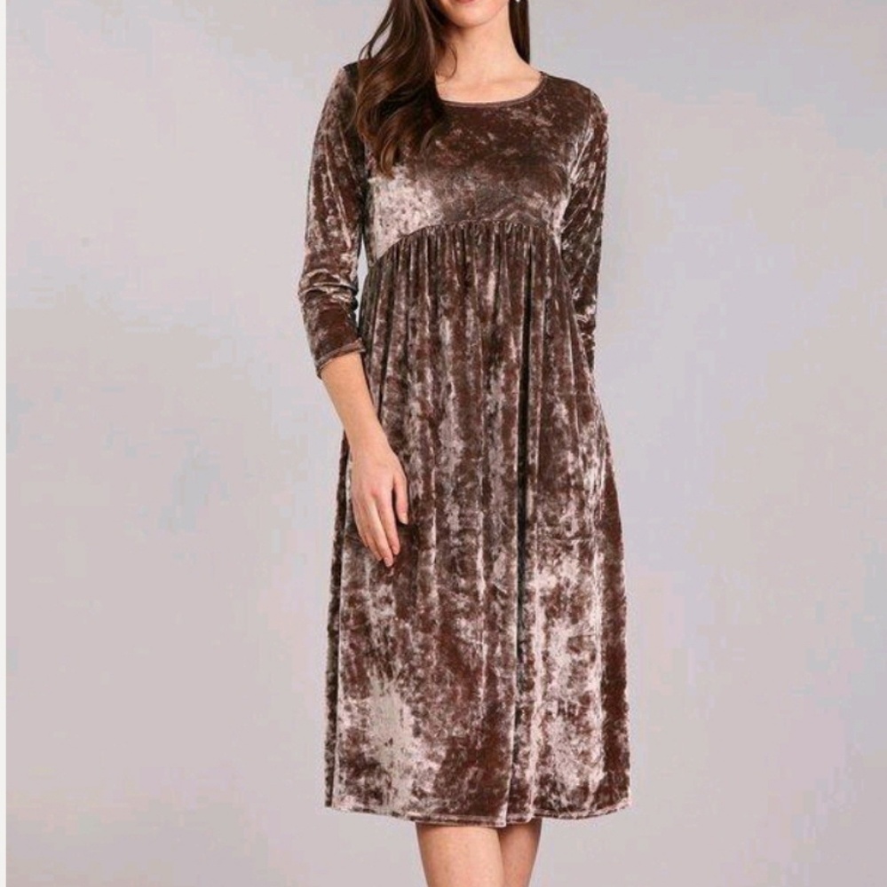 Velvet 3/4 sleeve empire waist midi dress